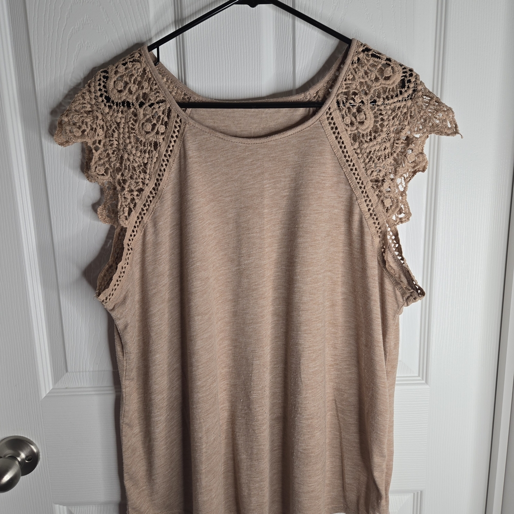 SHEIN Tan Crochet Sleeve Blouse